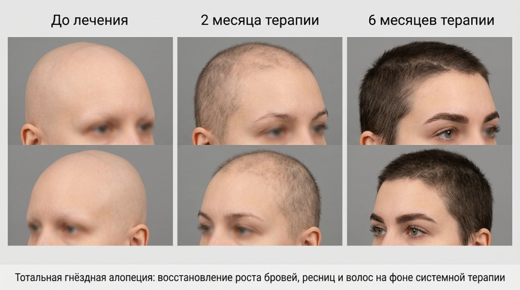 восстановление роста волос при тотальной алопеции на фоне лечения тофацитинибом