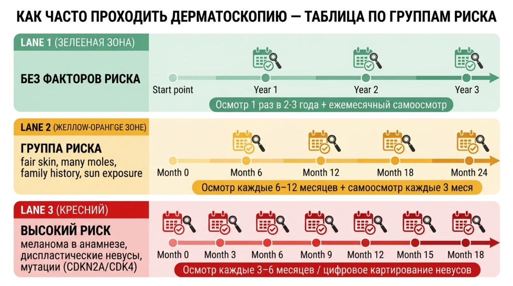 Таблица частоты дерматоскопии по группам риска