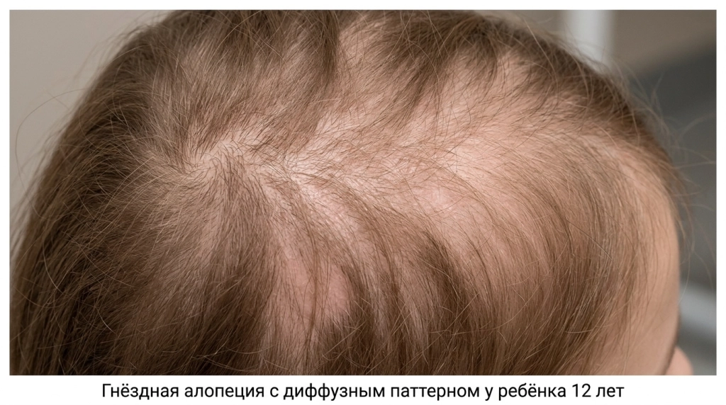 Гнёздная алопеция с диффузным паттерном у ребёнка 12 лет