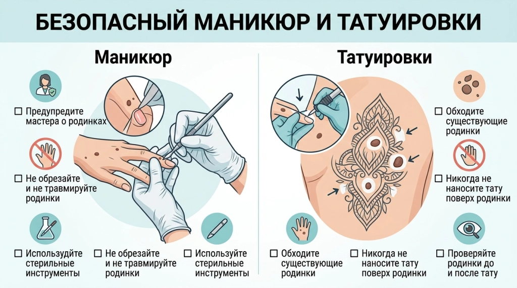 Как снизить УФ-воздействие на маникюре и не закрывать родинки татуировкой