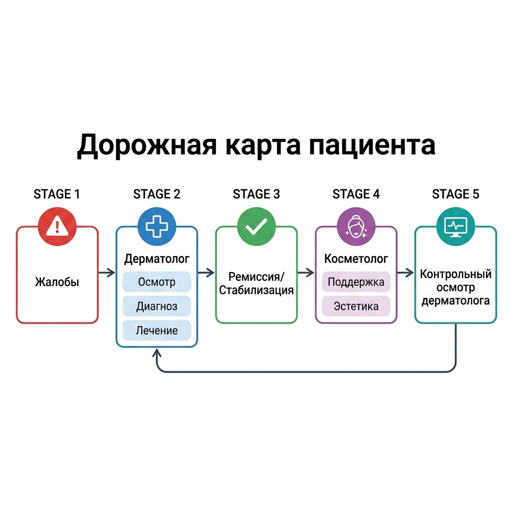 Схема совместной работы дерматолога и косметолога