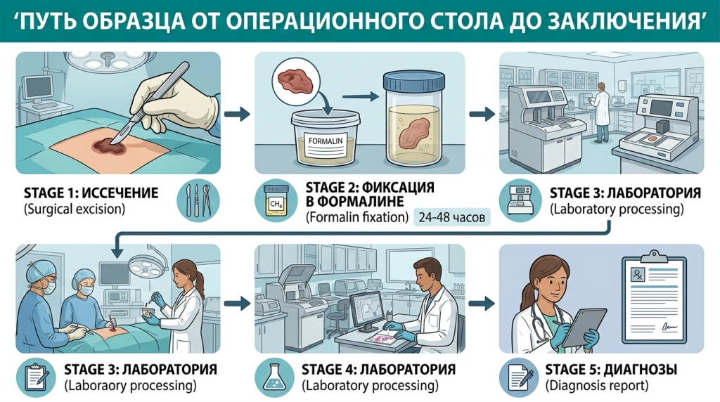 Этапы гистологического исследования после удаления родинки